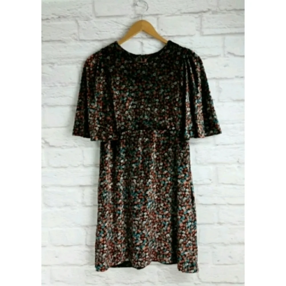 ZARA // short bell sleeve floral velvet mini dress